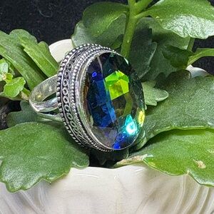 💜💍mystic topaz 925 silver ring -rainbow/purple stone-9
